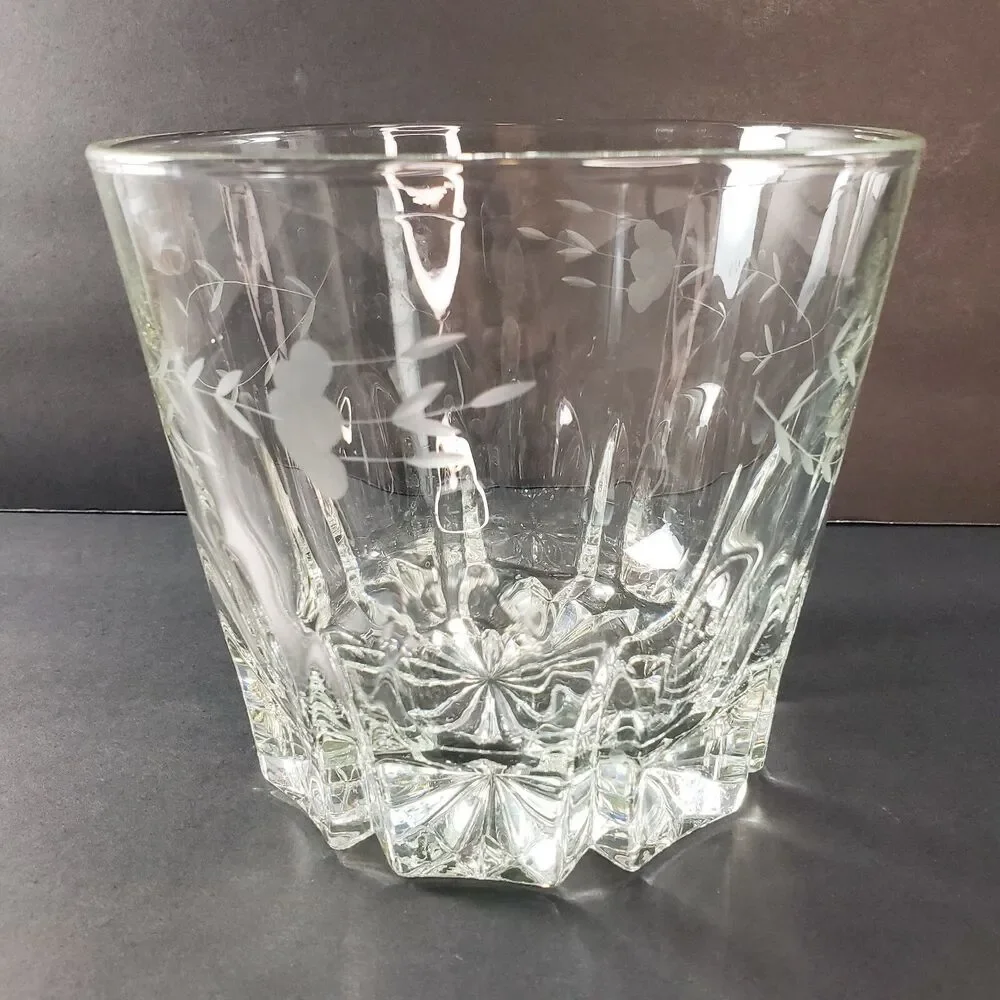 Vtg Ice Bucket Heritage By Princess House Etched Flower Pattern Elegant Barware